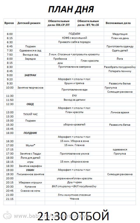 Распорядок дня для красоты по дням Распорядок дня для красоты по дням