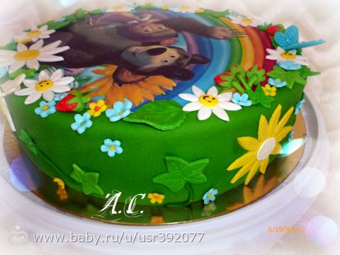 Тортик &quot;Маша и медведь&quot; с вафельной картинкой)